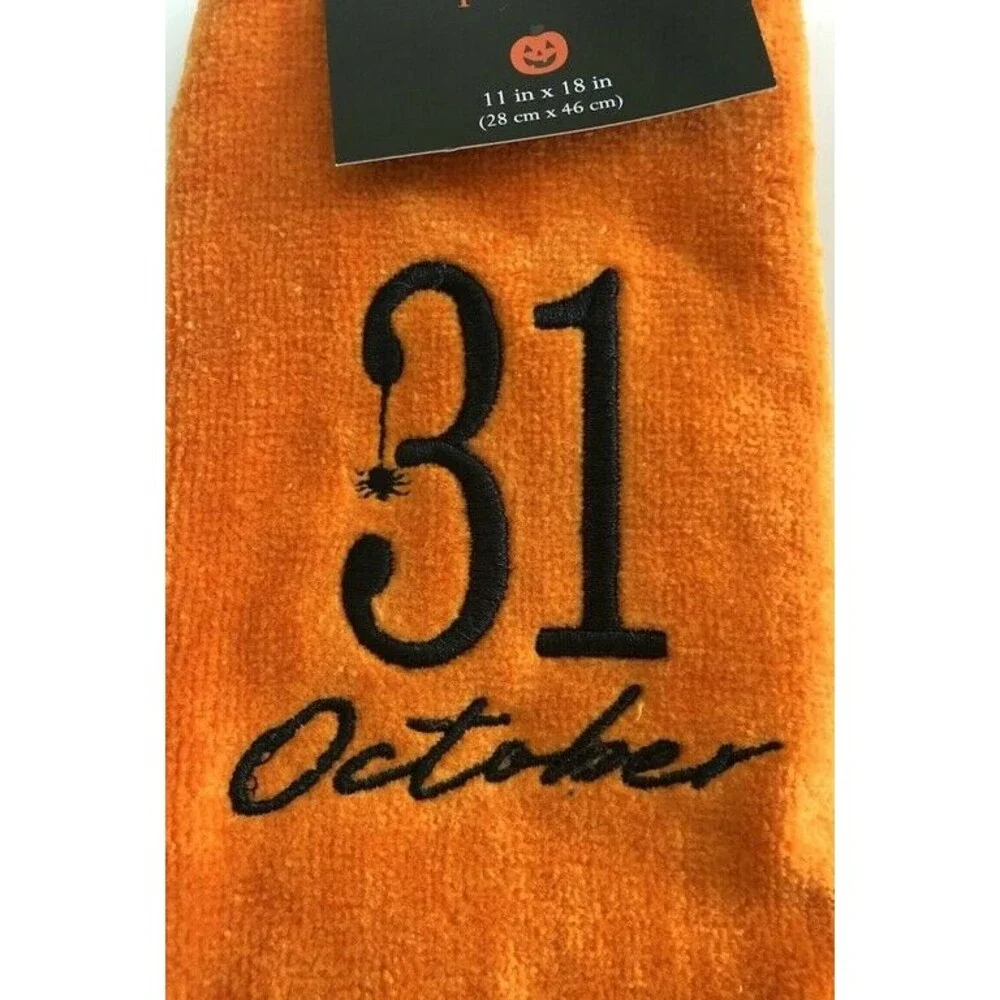 Halloween Fingertip Towels Cute 31 October Embroidered Orange Spider Set of 2